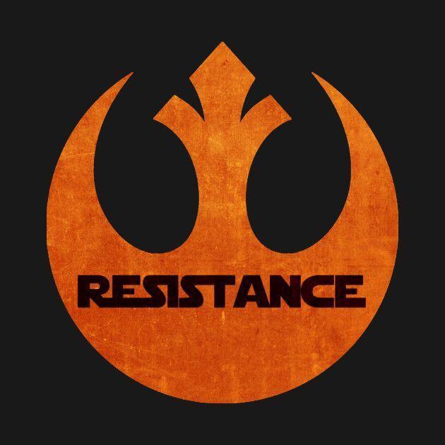 The starfighter resistance logo from the Star Wars movies in orange on a black background with the word "RESISTANCE" in the distinctive Star Wars font.