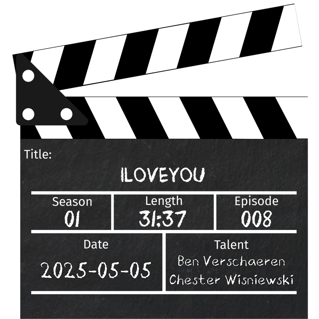 The Security Take Two logo, a movie clapboard with the podcast details on it in chalk. Title: ILOVEYOU Season: 01 Length: 31:37 Episode: 008 DateL 2025-05-05 Talent: Ben Verschaeren Chester Wisniewski