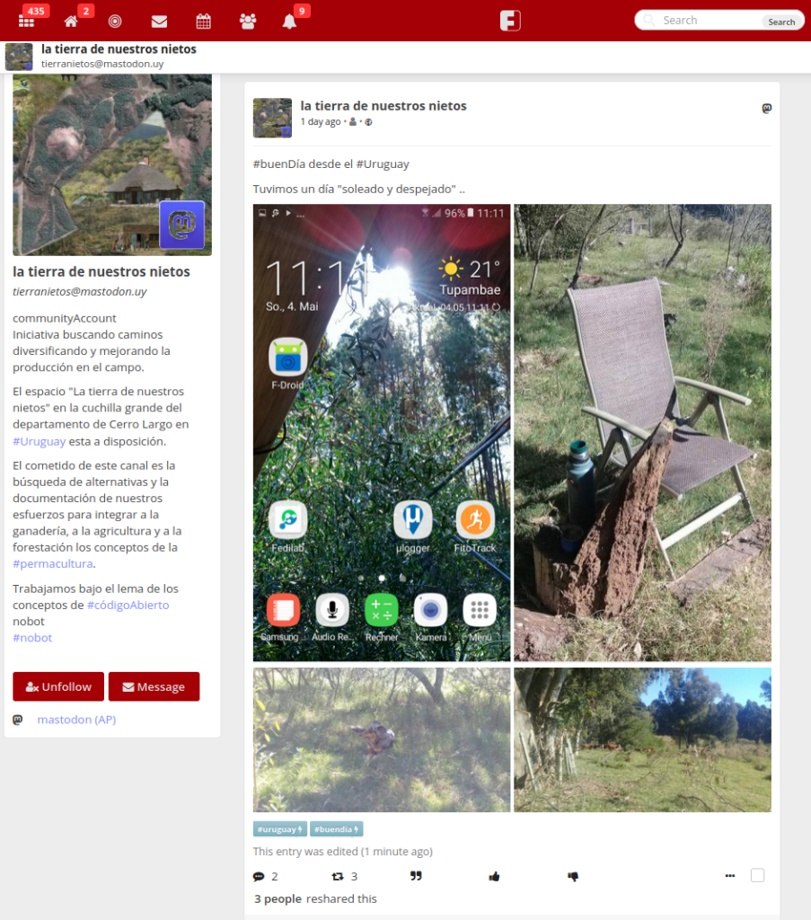 Screenshot of the final publicacion #buenDía desde el #Uruguay of the 4th of may 2025. It says:
Tuvimos un día "soleado y despejado"
4 images are included.