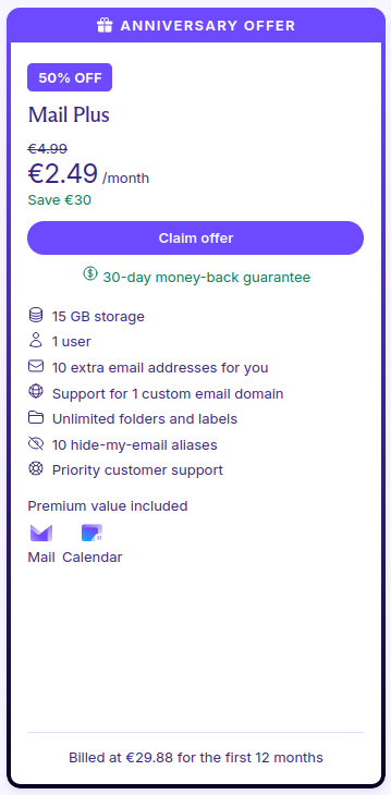 proton mail anniversary offer