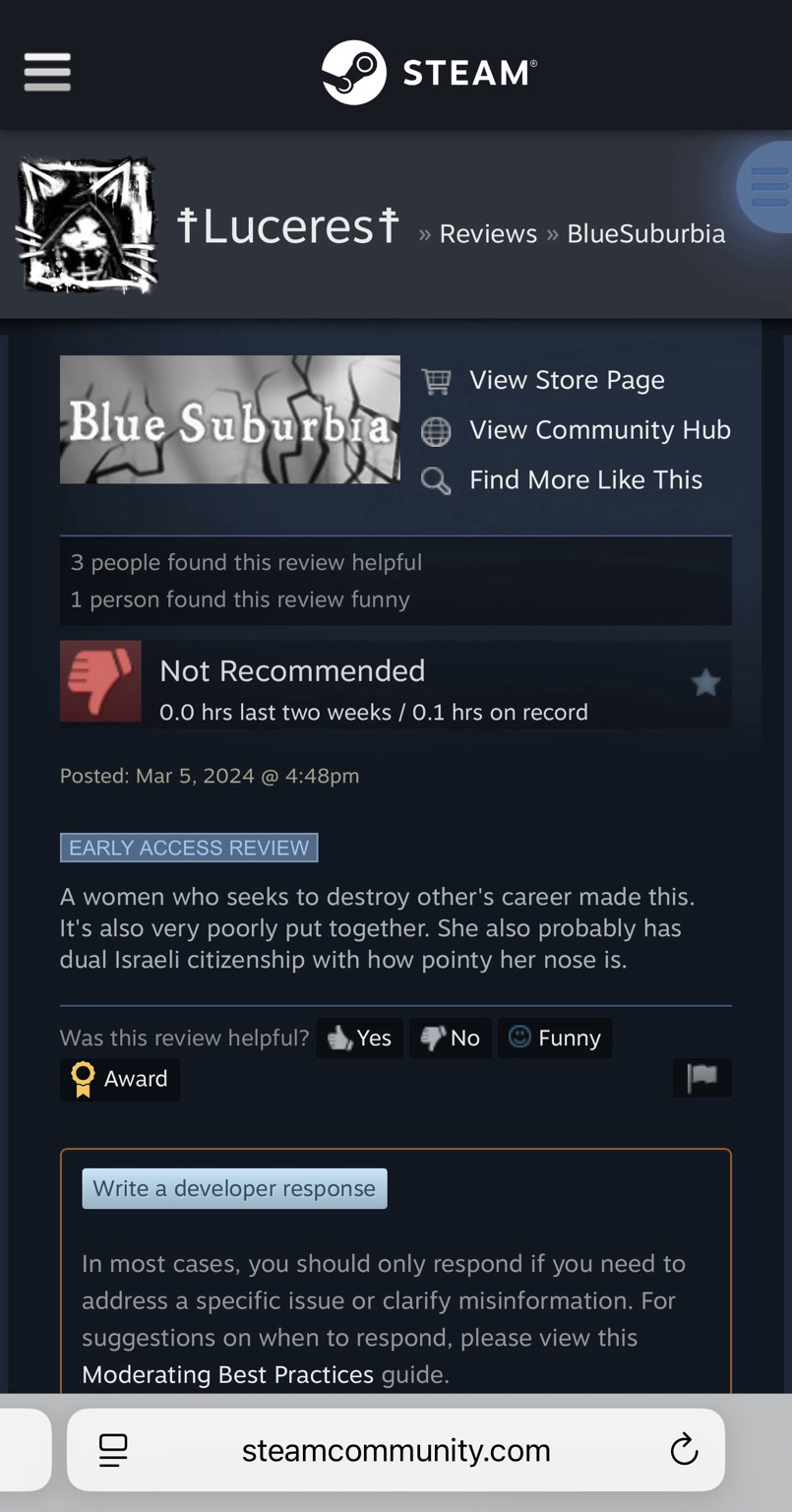screenshot of an abusive review