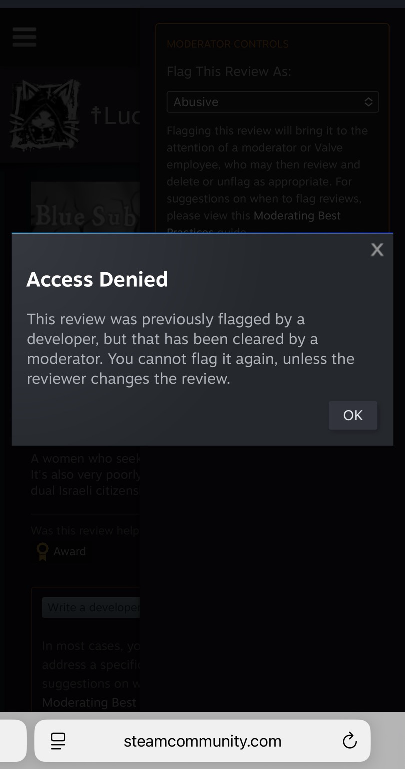 screenshot of not being able to flag it again because it was cleared