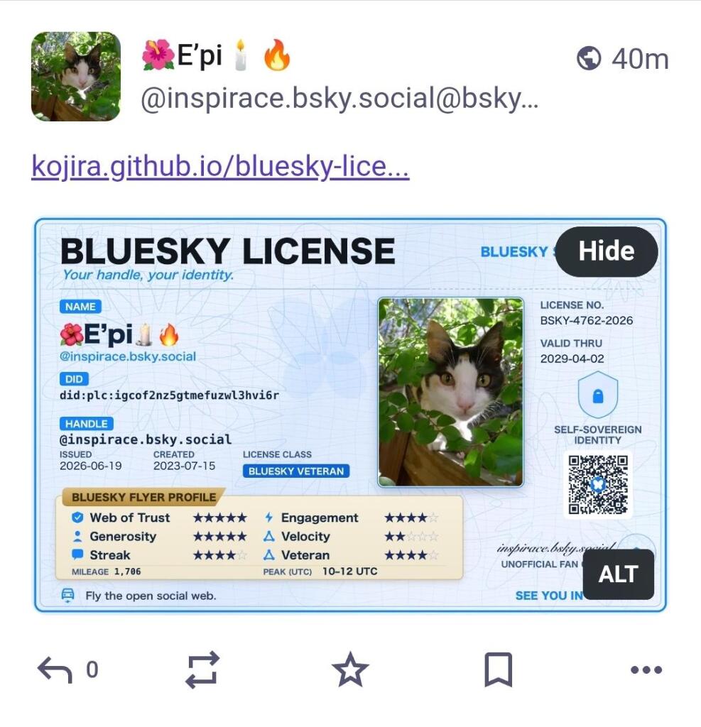Bluesky license card
