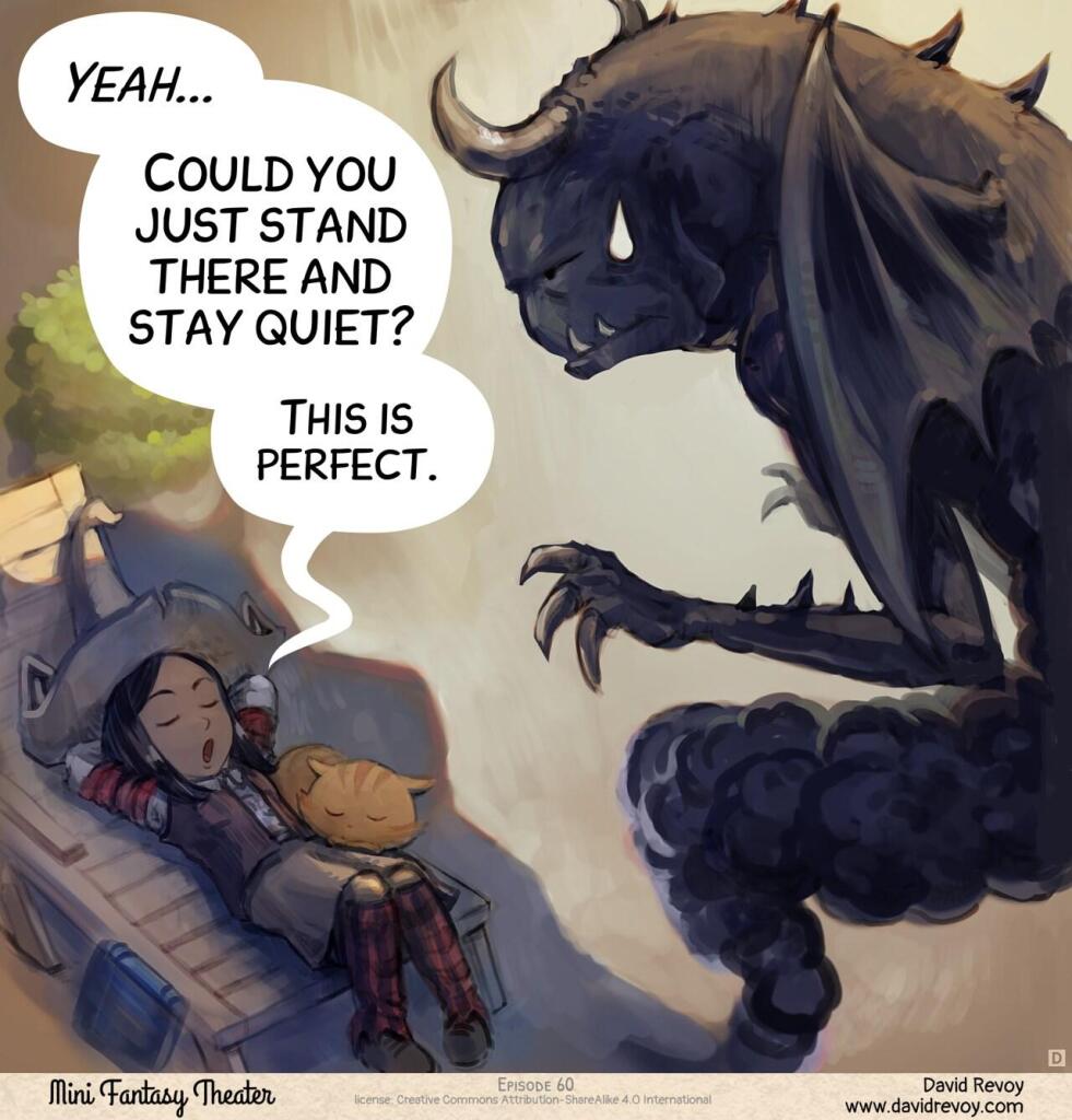 Panel 4. Pepper has her arms crossed behind her head, relaxing in the shadow, and Carrot joins her. Shadowrex Supremus is frustrated at being reduced to this.  
> Pepper: "Yeah... Could you just stand there and stay quiet? This is perfect."