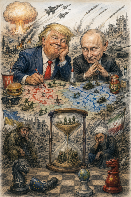 meme of the global chess board for Trump and Putin