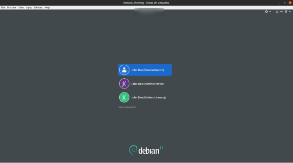 Screenshot von Debian11-GNOME Anmeldebildschirm.