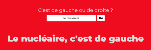 Capture d'écran du site "de gauche ou de droite" indiquant que le nucléaire, c'est de gauche.