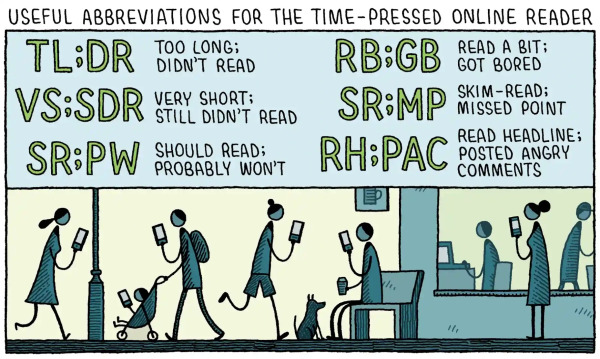 "Useful abbreviations for the time-pressed reader" cartoon by Tom Gauld