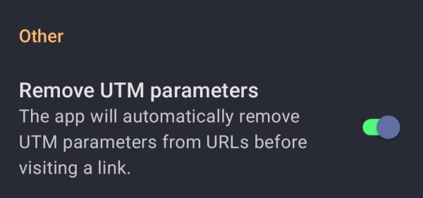 Screenshot of settings showing the feature that allows to disable utm parameters in URLs. 