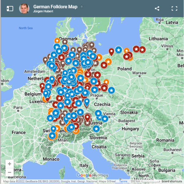 Screenshot of the interactive German Folklore Map, showcasing the locations of German local legends.