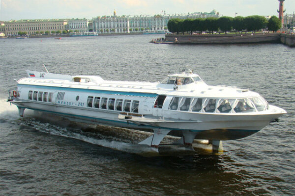 Hydrofoil boat on Neva river