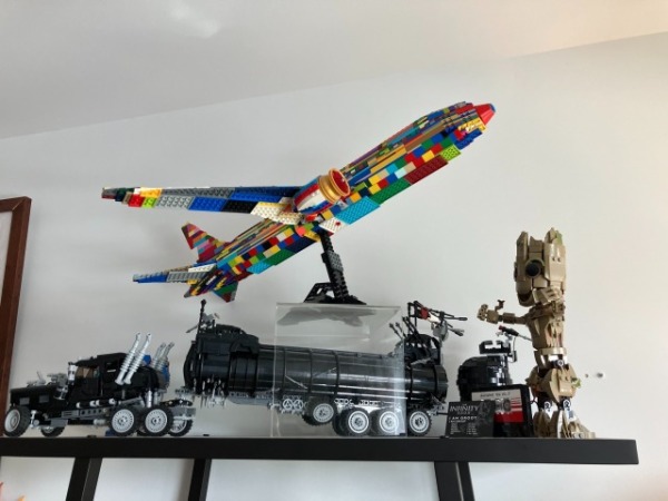 A Boeing 787 LEGO set with random color parts instead of the official palette.