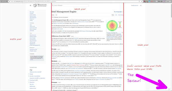 Screenshot of new Wikipedia skin showing 47% useful content and 53% empty screen waste, and the almost hidden icon to change it all. If you need this caption then that's probably irrelevant to you anyway. :-)