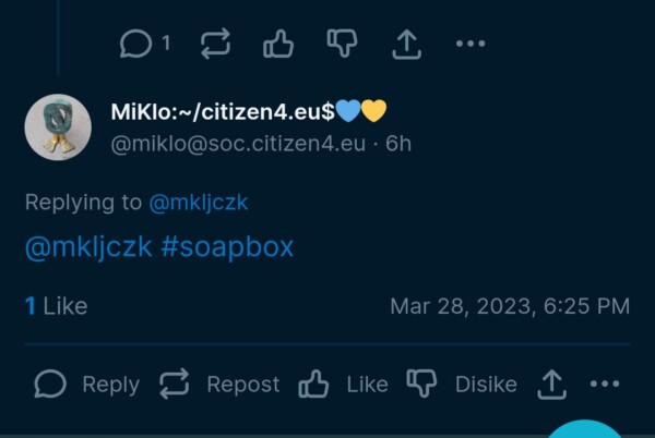 Wpis widoczny z Soapboksa. Nowym elementem jest przycisk „dislike” 