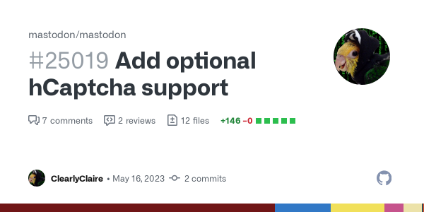 Add optional hCaptcha support by ClearlyClaire · Pull Request #25019 · mastodon/mastodon