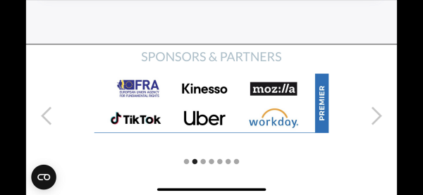 Screenshot of sponsors from the CPDP web site, including Uber and TikTok.