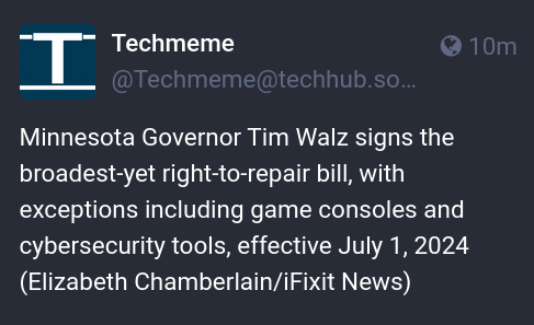 Minnesota Governor Tim Walz signs the broadest-yet right-to-repair bill, with exceptions including game consoles and cybersecurity tools, effective July 1, 2024 (Elizabeth Chamberlain/iFixit News)