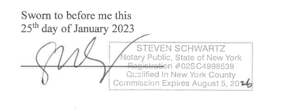 The notary stamp of Stephen Schwartz. The expiration date has the numbers "26" written over 20XX. 