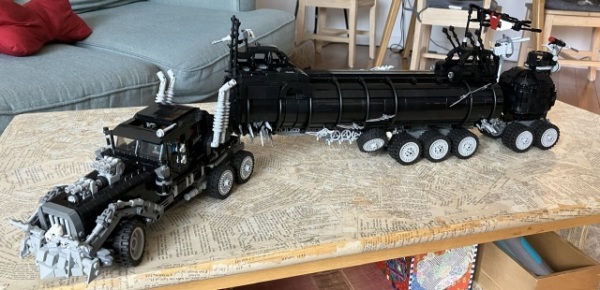 A LEGO model of the War Rig semi-trailer from Mad Max: Fury Road