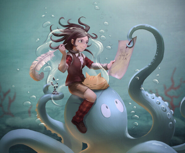 A digital painting parody of the poster of the festival: Pepper on the top of an octopus playing tic-tac-toe with him. She is protected by a large bubble of air to breath under water.

License: Creative Commons Attribution.