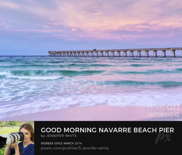 Navarre Beach Florida Fishing Pier during a pink and purple colored sunrise.