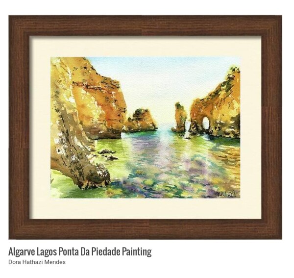 Algarve Lagos Ponta Da Piedade original watercolor Painting by Dora Hathazi Mendes.  Art prints