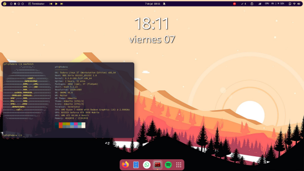 Captura de pantalla de un escritorio en Fedora 37 con gnome.