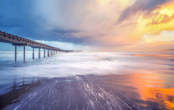 coastal sunrise ocean beach pier san diego california