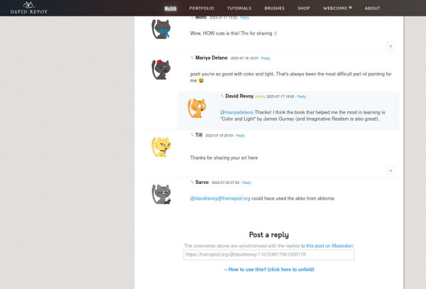 A screenshot of the footer of the blog post with instruction about synchronisation of comments.