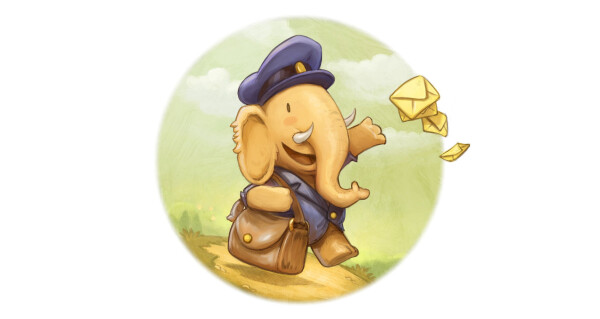 A digital painting of  the Mastodon mascot as a postman, happy delivering message. 

License:  "Mastodon mascot as postman" by David Revoy, based on mascot of joinmastodon.org − CC-BY-4.0 