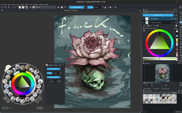 digital painting of a green crystal skull with a pink rose on its top