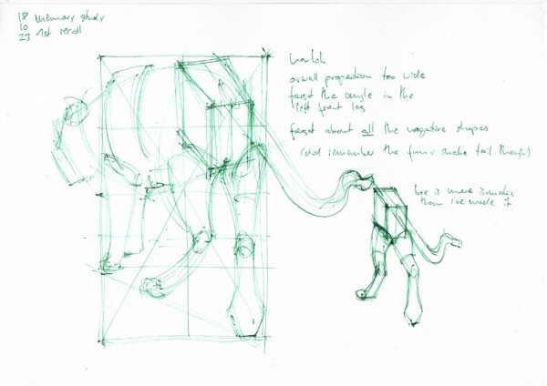 image from the the page before redrawn - badly - from memory, with some notes, all in green ballpoint