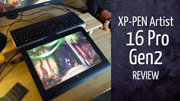 Cover (video thumbnail) of the video: it shows a view of the tablet on my desktop, with keyboard on the top and the title (XPPen Artist 16 Pro Gen2 Review) in big, not that I want to poluate your TL, it's just the size necessary for a thumbnail on video platform. 😉