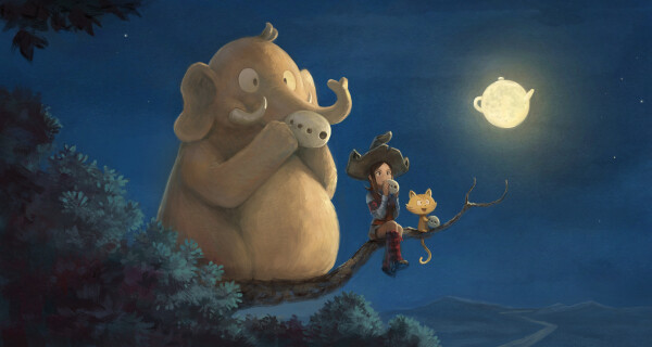 A digital painting depicting Mastodon’s mascot sat on a branch together with Pepper, a young witch, and her cat Carrot (from David Revoy’s Pepper&Carrot webcomic). They are all playing a sort of ocarina under the glow of the ‘teapot’ moon (a moon from the Pepper&Carrot universe).

The scene is a parody of a still frame from the movie ‘My Neighbor Totoro’ by Studio Ghibli.

“My Neighboor Mastodon 25K” by David Revoy, with fair-use parody of “My Neighbor Totoro”, ghibli.jp − CC-BY 4.0