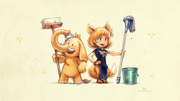 Colored drawing of Mastodon and Pleroma mascots with brooms after cleaning. They are happy but tired, the place around is shining.

License: CC-BY-SA 4.0 - David Revoy, with mascots of Mastodon joinmastodon.org and Pleroma-tan pleroma.social.