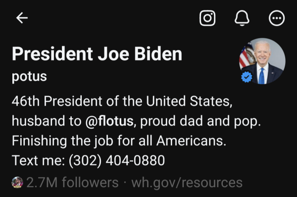 Screenshot of the official White House Threads account for Joe Biden