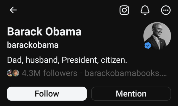 Screenshot of the official Threads account for Barack Obama