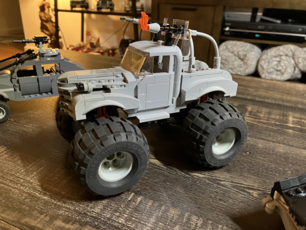 A custom LEGO model of the Mad Max: Fury Road vehicle “Bigfoot”