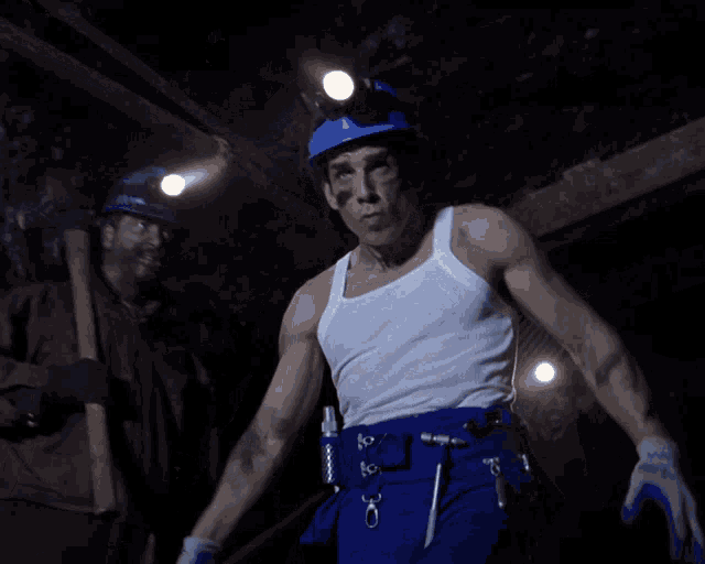 Zoolander wearing a miner outfit like a boss