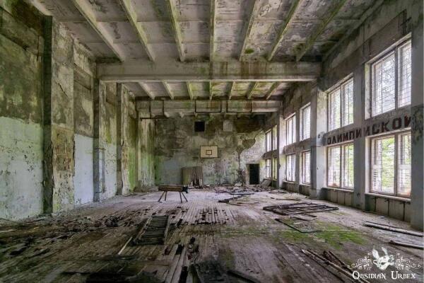 abandoned sports hall, rotten floors