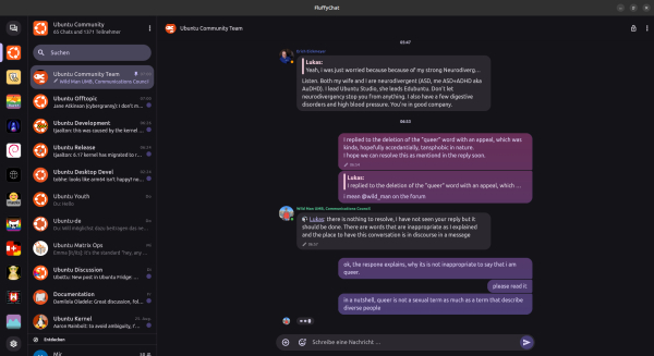 Wild Man doubles down in the Ubuntu matrix room, stating the term was inappropriate