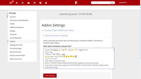 Screenshot of the settings page in friendica and the added poll line in the qComment addon