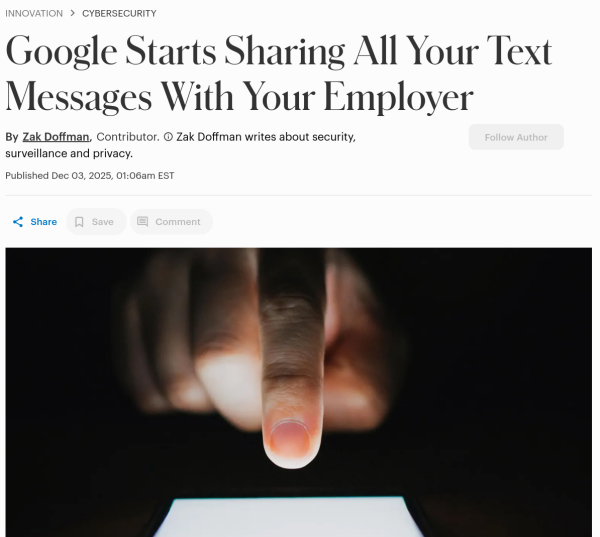 Google Starts Sharing All Your Text
Messages With Your Employer
