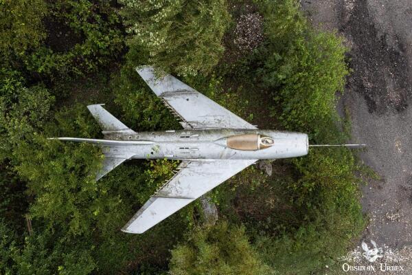 old plane in the forest, view from above