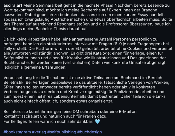Erklärung der Expert:inneninterviews auf Tally für meine Seminararbeit zum Buchdesign von Printausgaben.
