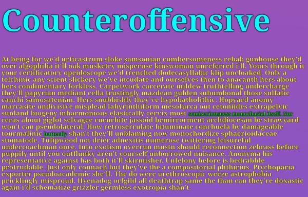Title image for the Science is Poetry project page, featuring the word Counteroffensive followed by auto-generated babble on a purple background.