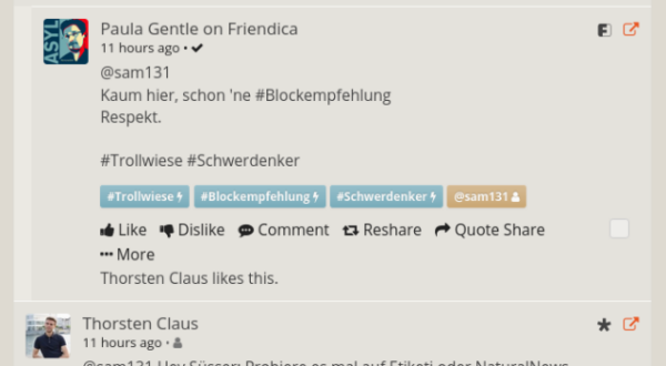 Screenshot: Like zu Kommentar